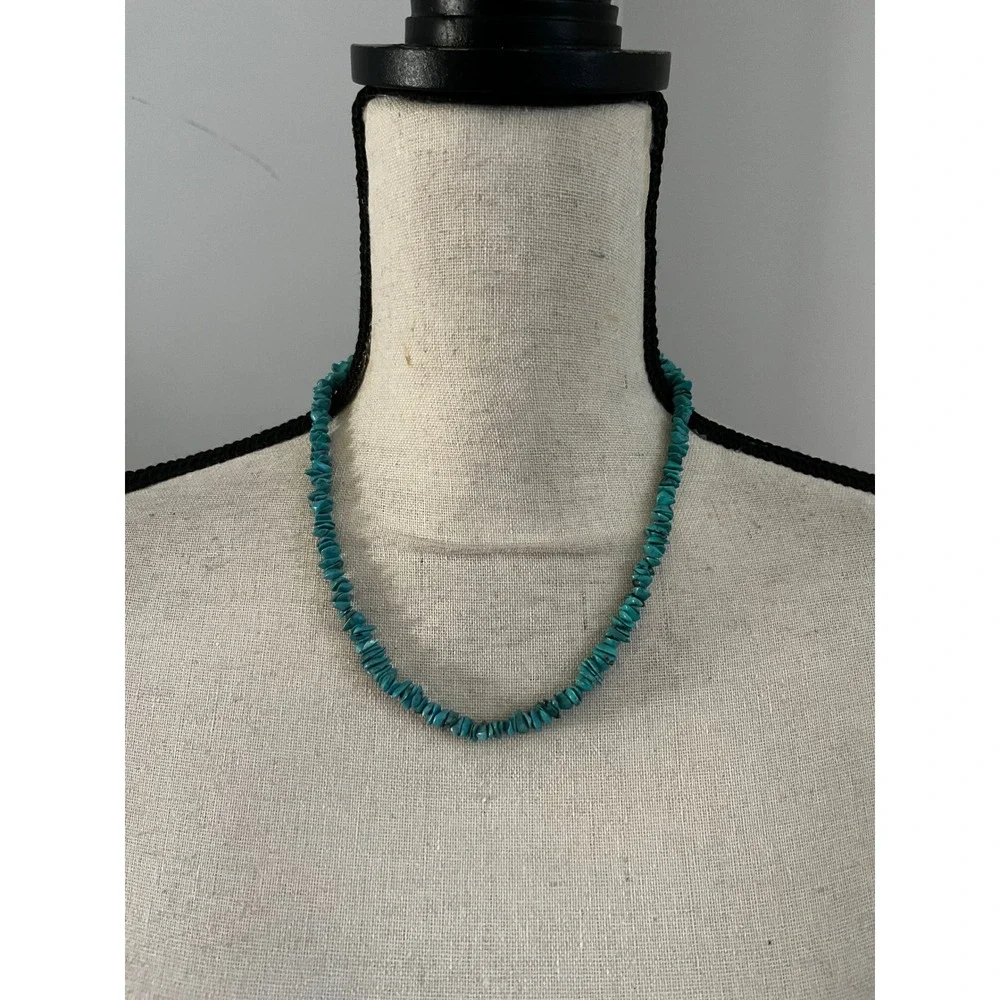 Vintage Turquoise Chip Nugget Necklace Blue Boho Desert Silver Artisan Earthy